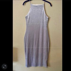 Forever 21 Pale Baby Blue Dress Bodycon Velvet Midi Midlength